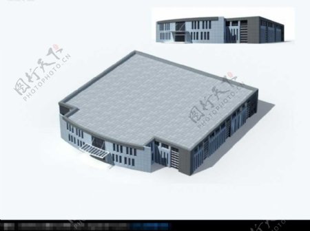 现代风格羽毛球馆3D建筑模型图