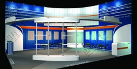 蓝色L型3D展厅效果图模型