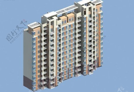 十二层住宅板式楼3D模型