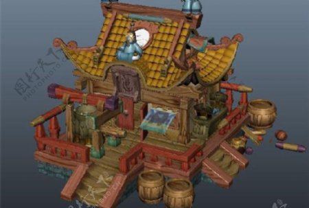 古代角楼建筑游戏模型