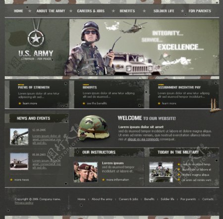 美国陆军军事资讯网页模板