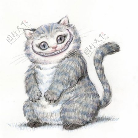 位图插画爱丽丝漫游仙境动物猫免费素材
