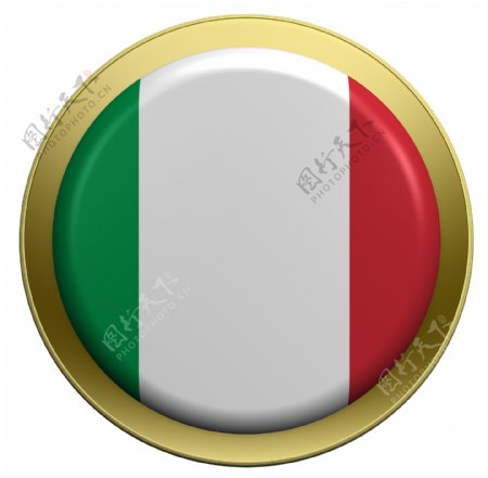意大利国旗上的圆形按钮白色隔离