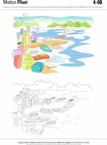 海港城市矢量插画图片