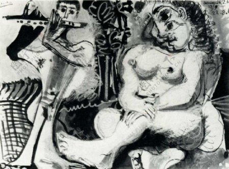 1967Nuassisetfl鏉ste1西班牙画家巴勃罗毕加索抽象油画人物人体油画装饰画
