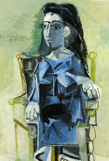 1964Jacquelineassiseavecsonchat西班牙画家巴勃罗毕加索抽象油画人物人体油画装饰画