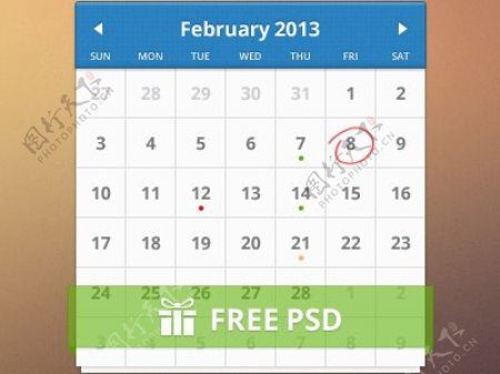 清晰日历单张PSD素材