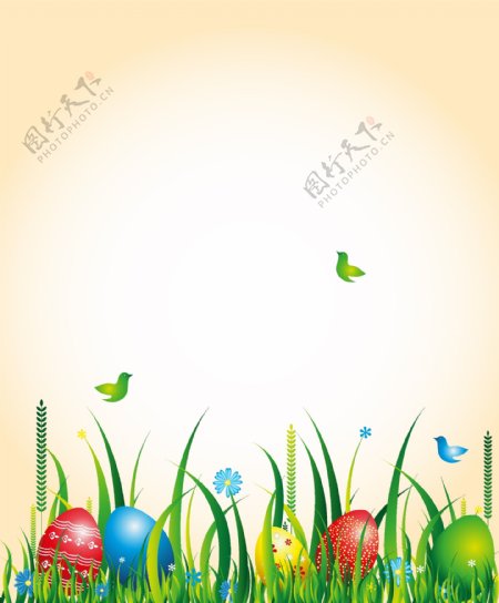 向量复活节背景草和鸡蛋