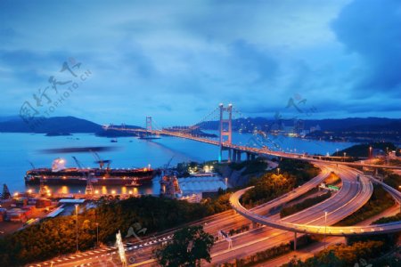 香港青马大桥黄昏图片