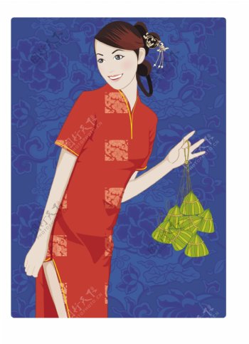 4中国古典旗袍美女矢量素材