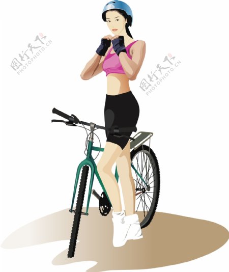 骑自行车的女孩矢量图