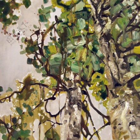 抽象油画参天大树涂鸦品味图片