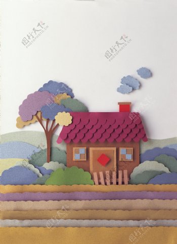 彩色小屋子纸雕