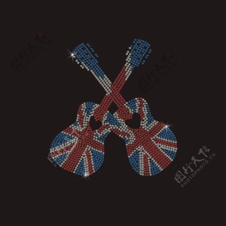 位图烫钻音乐元素吉他英国国旗免费素材