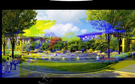 花园喷泉效果图图片