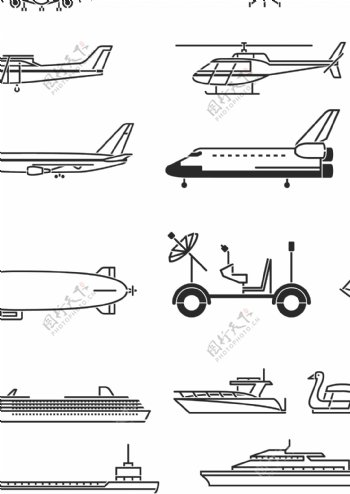 飞机与轮船剪影图片