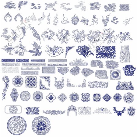 蓝色中国传统花纹矢量图AI