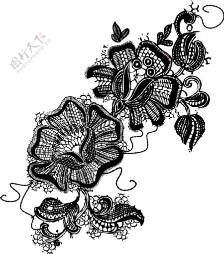 印花矢量图优雅植物花卉色彩黑白色免费素材
