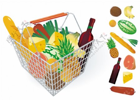 蔬果和购物筐04矢量素材