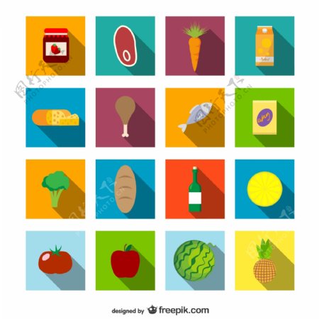 16个精致方形食品图标矢量素材