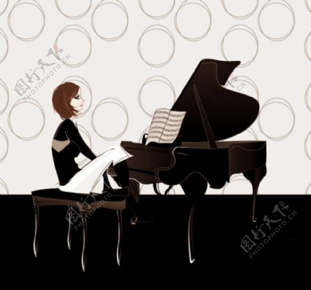 位图女人美女才艺钢琴免费素材