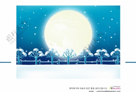 韩国圣诞平安夜雪景AI矢量图