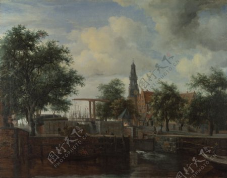 MeindertHobbemaTheHaarlemLockAmsterdam画家古典画古典建筑古典景物装饰画油画