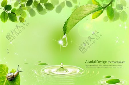 绿叶水滴效果PSD素材