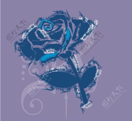印花矢量图紫色藏青色玫瑰花免费素材