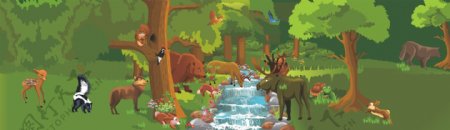 卡通世界森林卡通动物海报