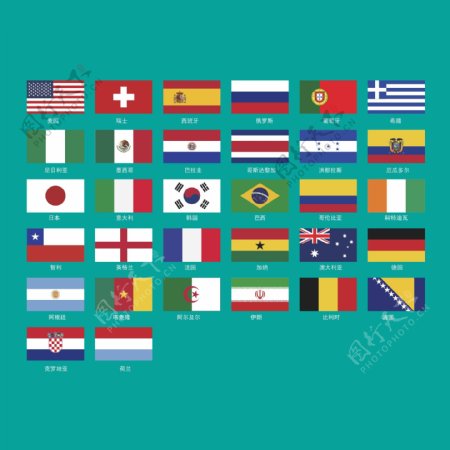 2014世界杯的32轮的国旗