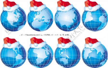 戴圣诞帽的地球模型矢量素材