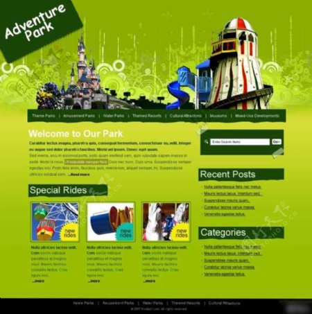 绿色过山车游乐园网站模板