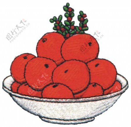 绣花水果盘苹果红色白色免费素材