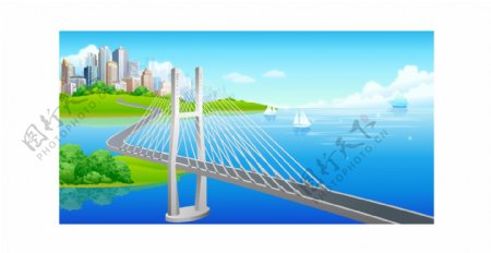 城市斜拉桥矢量图图片
