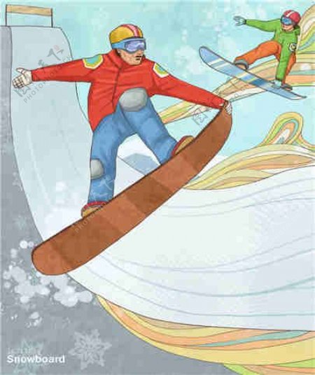 高清手绘单板滑雪运动素材