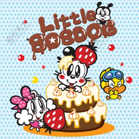 印花矢量图可爱卡通男童巴布豆BOBDOG蛋糕免费素材
