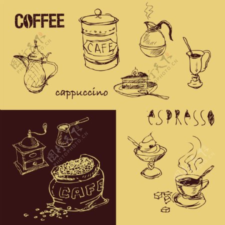 手绘咖啡主题应用矢量素材