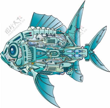 蓝色机械鱼矢量素材