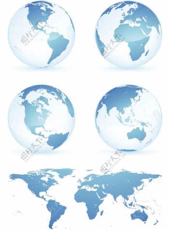 蓝色的水晶地球世界地图矢量素材