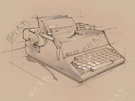 手绘办公室用品打字机图片