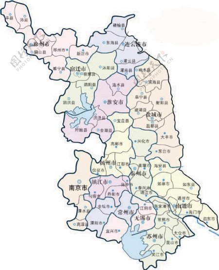 江苏省地区分布地图矢量素材