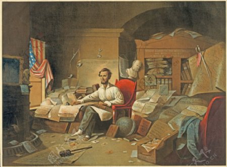林肯总统撰写解放黑奴宣言图片