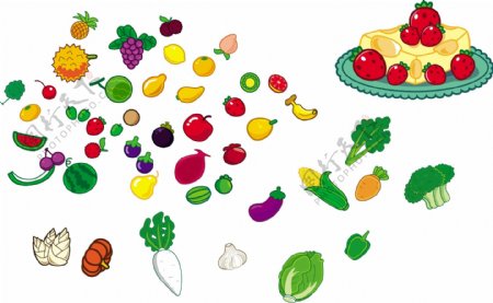 可爱的水果和蔬菜矢量素材