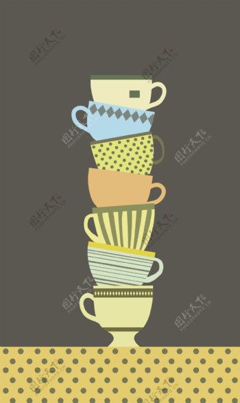 波点条纹矢量茶杯餐具