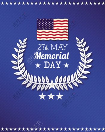 美国国旗纪念日和月桂树矢量插图