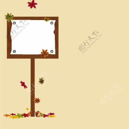 秋天的背景与标志板和枫叶