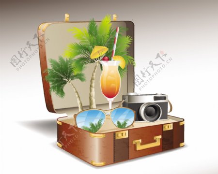 旅游要素和创作背景设置04个手提箱