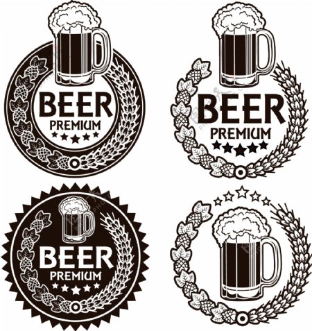 单色啤酒标签矢量设计