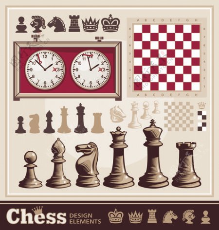 复古国际象棋元素矢量素材